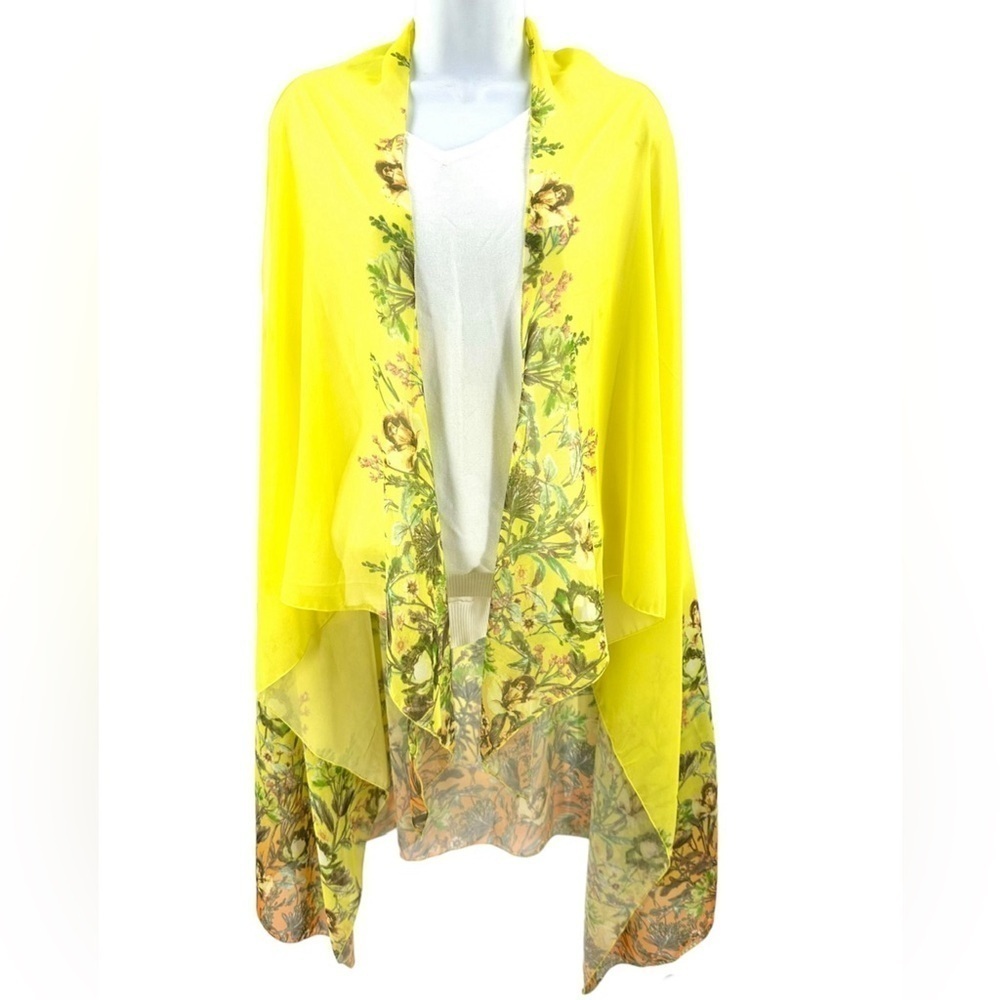 Boho Floral Sheer Tunic Poncho Long Sleeveless Kimono Vest Coverup One Size